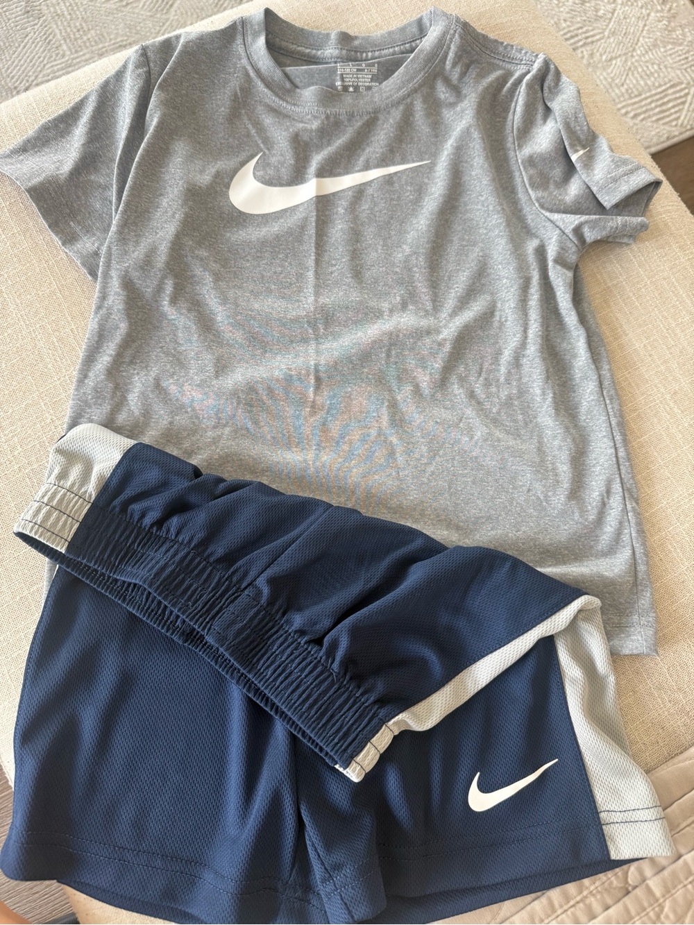 Nike Kids Gray T-Shirt with Navy Athletic Shorts